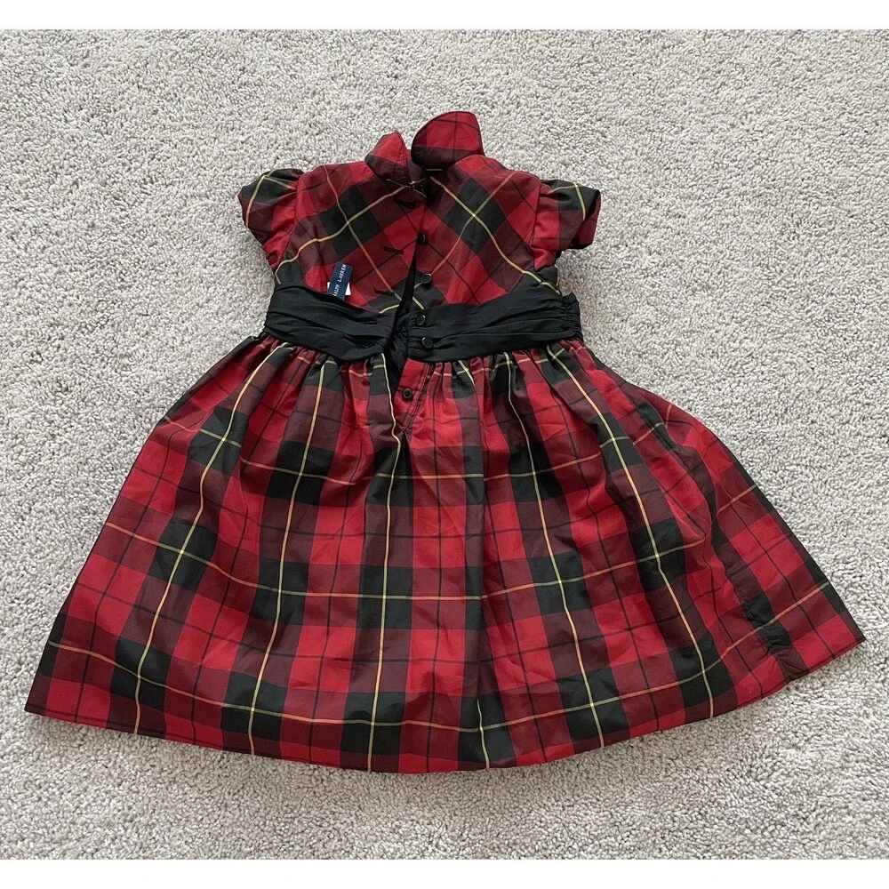 Ralph Lauren 18M Baby Tartan Red & Black Plaid Holiday Dress w/Peter Pan Collar